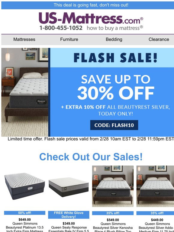 Us Mattress Up To 30 Off Extra 10 Off Beautyrest Silver Today Only Milled
