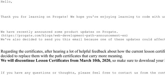 Important updates to Progate certificates