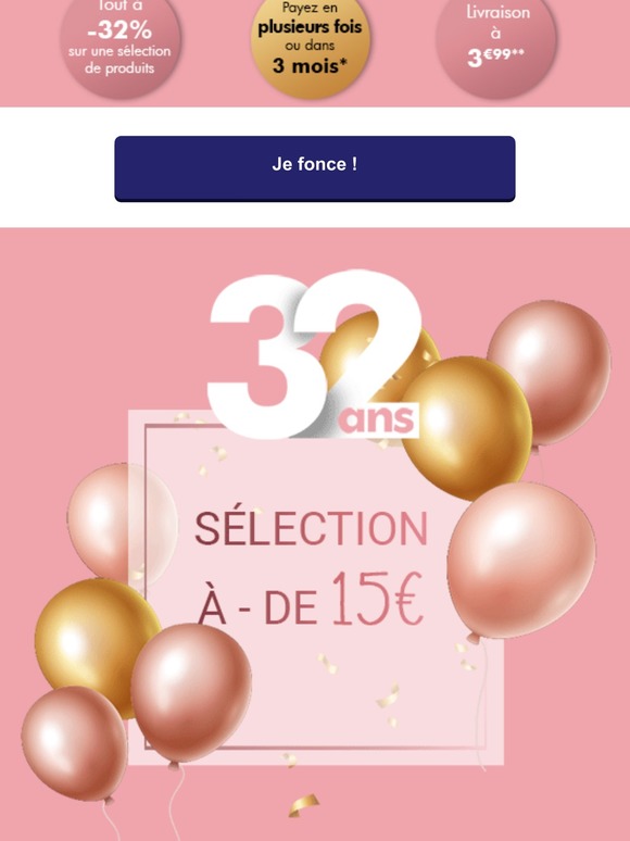 Livraison à 3€99, tout à -32%, des produits à - de 32€ :  on vous gâte pour notre anniversaire !
