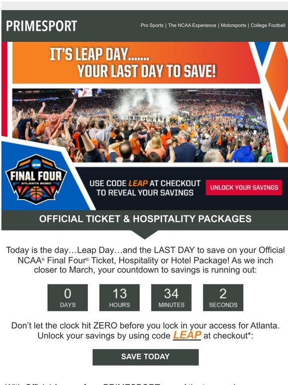 ⏰Leap Year Savings End Today: Official NCAA® Final Four® Ticket Packages