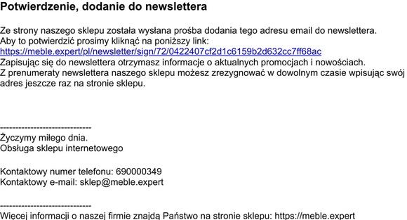 Potwierdzenie dodania do newslettera