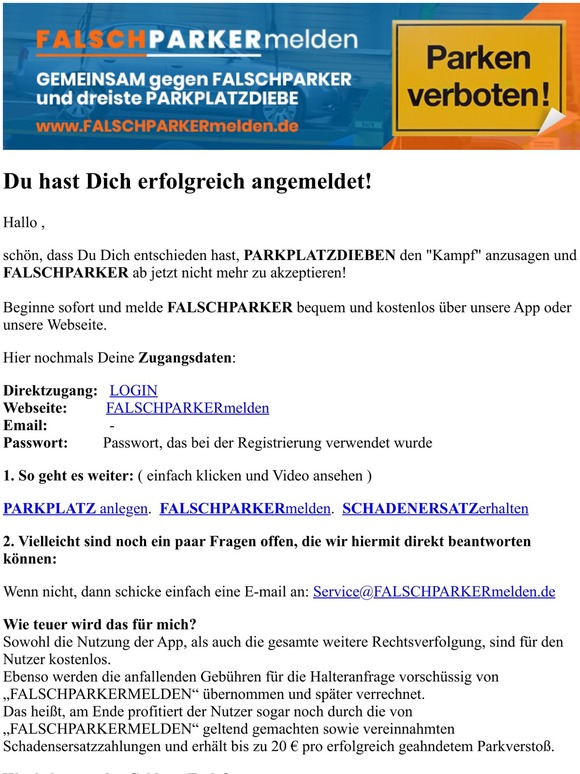 Herzlich Willkommen bei FALSCHPARKERmelden