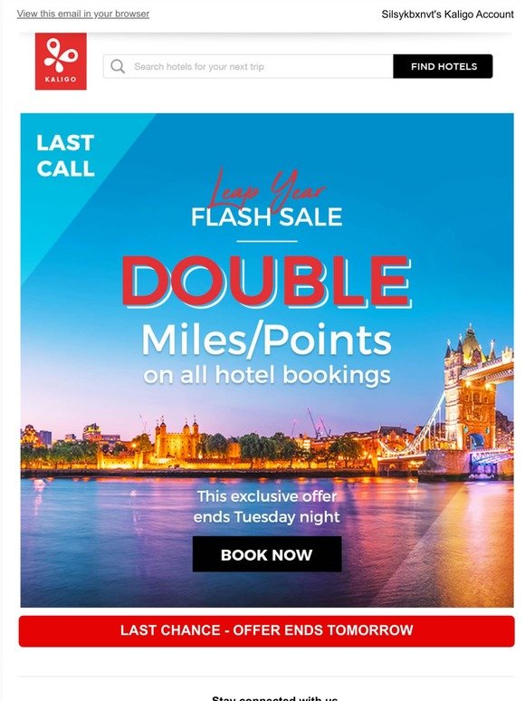 Hurry - DOUBLE MILES/POINTS FLASH SALE ends tomorrow!