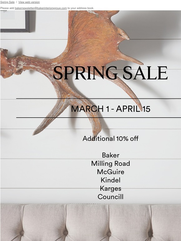 Baker Showrooms Spring Sale - Starting Today!