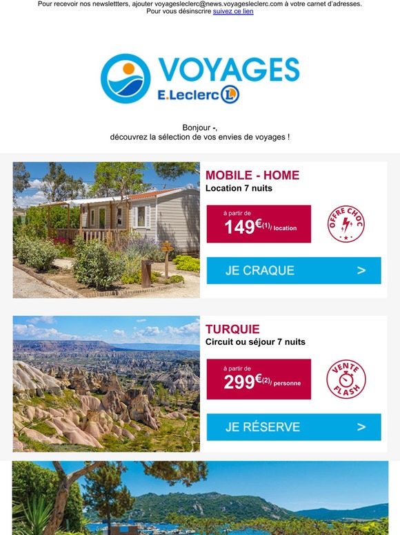 Leclerc Voyages Offre Choc Mobile Home dès 149 euros, Ventes Flash