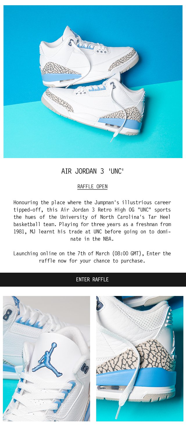 Air Jordan 3 'UNC' - Raffle Open 