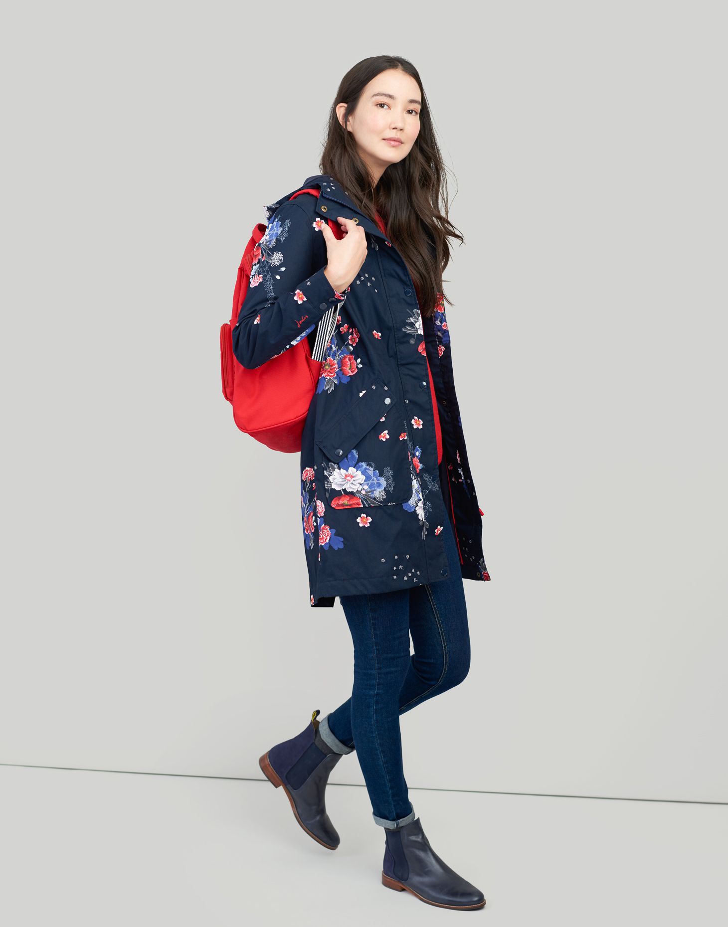 joules navy floral raincoat