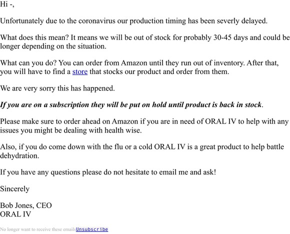 Out of Stock *Coronavirus