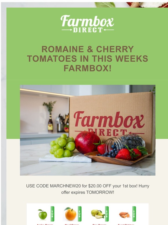 Romaine Lettuce & Cherry Tomatoes in This Weeks Farmbox! $20 Off Expires Tomorrow!