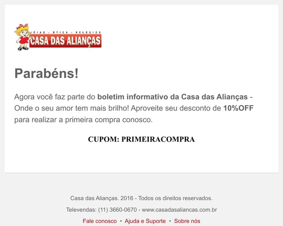 Cupom de Desconto - Assinatura de Newsletter