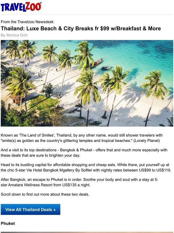 Travelzoo Thailand Luxe Beach City Breaks Fr 99 W Breakfast More Milled