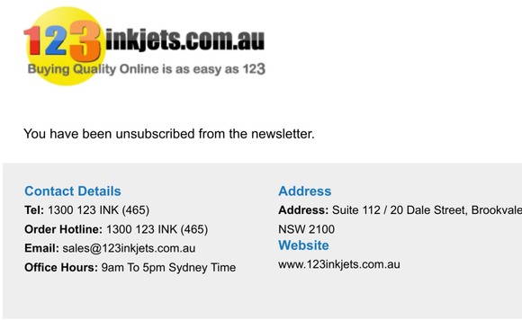 Newsletter unsubscription success