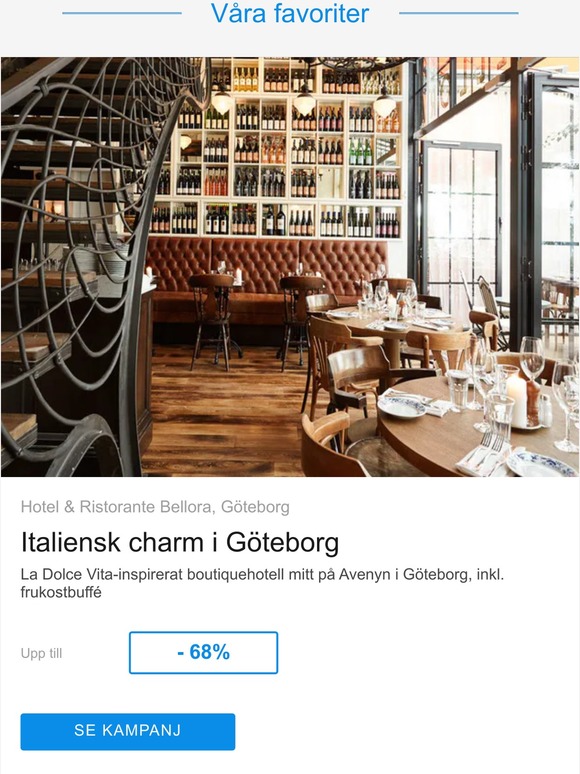 La Dolce Vita-inspirerat boutiquehotell mitt på Avenyn i Göteborg, inkl. frukostbuffé