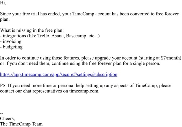 Hello from TimeCamp, your trial has ended