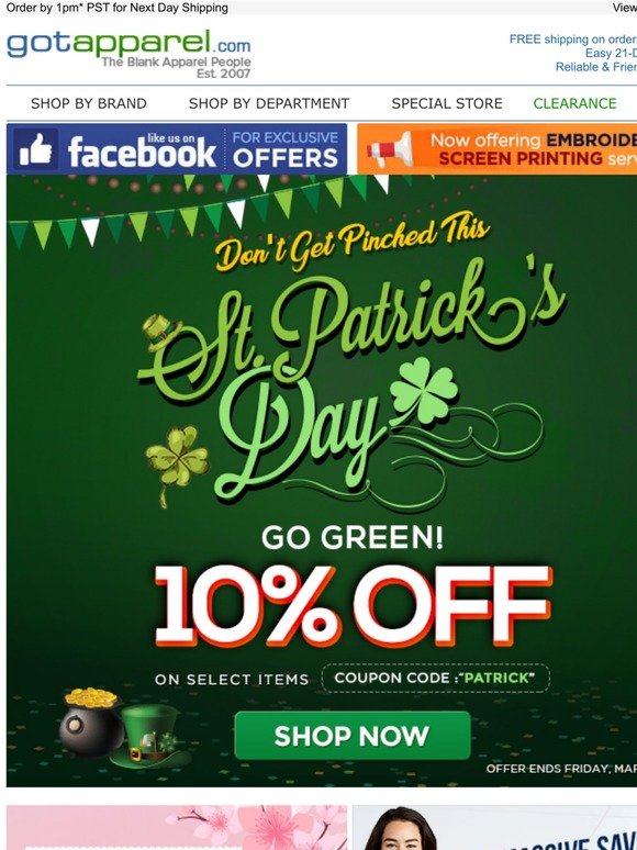 St. Paddy's Day sale starts today! Get 10% Off ☘️