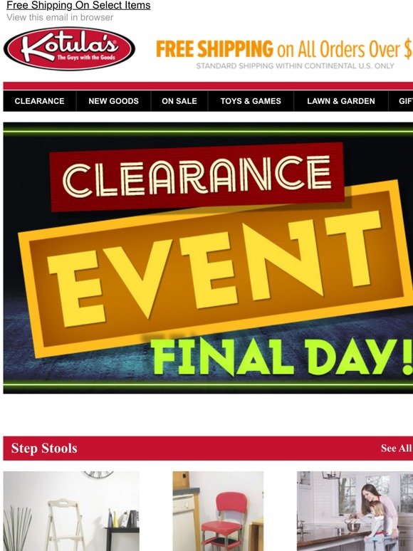FINAL DAY: Kotula's Clearance Event