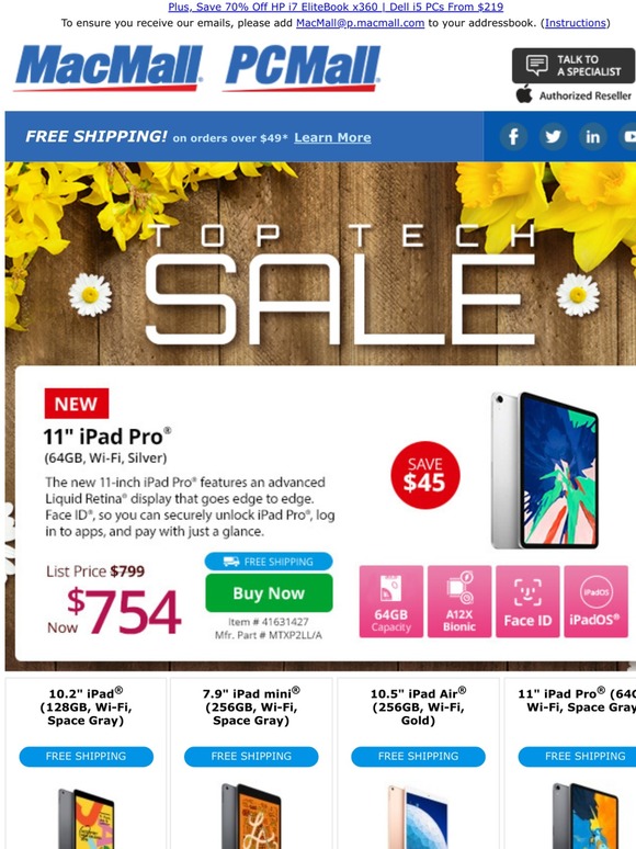 Top Tech! Save $45 Off 64GB 11" iPad Pro