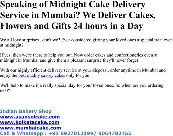 Midnight Cake Delivery Service in Mumbai