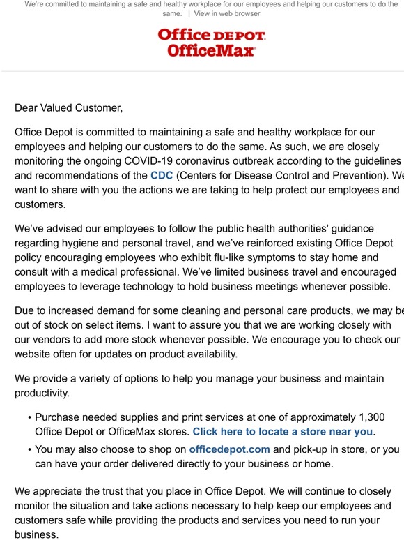 Office Depot An important message from Office Depot CEO Gerry Smith