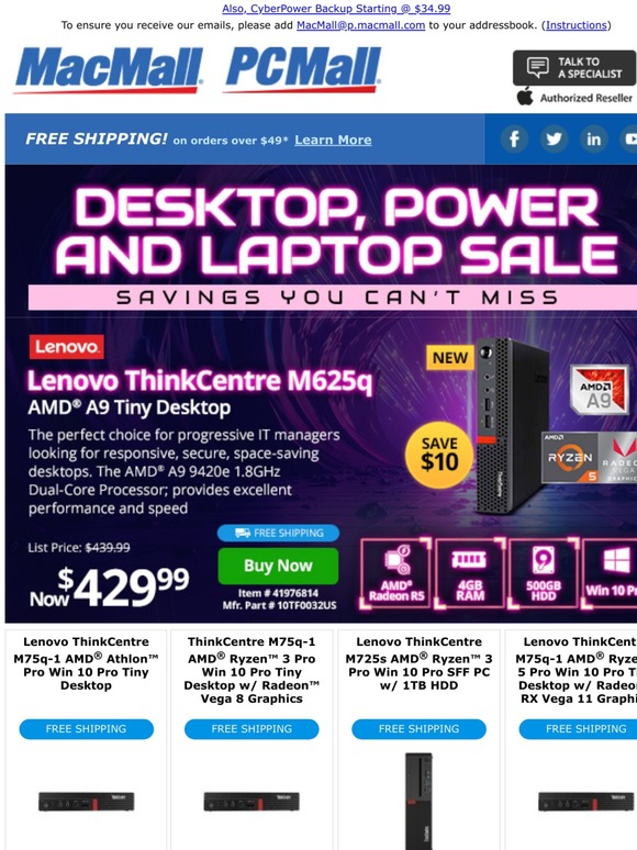 March Power and Desktop Sale | Lenovo ThinkCentre $429