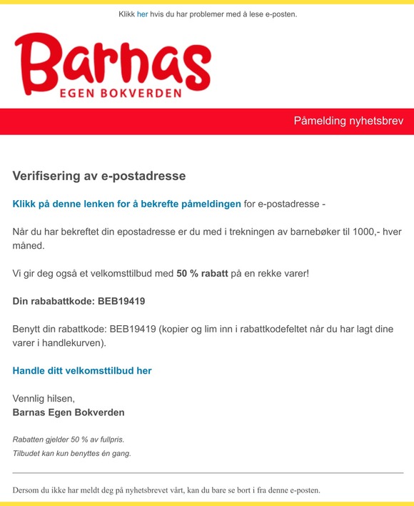 Påmelding nyhetsbrev Barnas egen bokverden