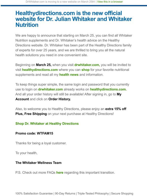 Healthy Directions LLC: Important News Regarding Dr. Whitaker | Milled