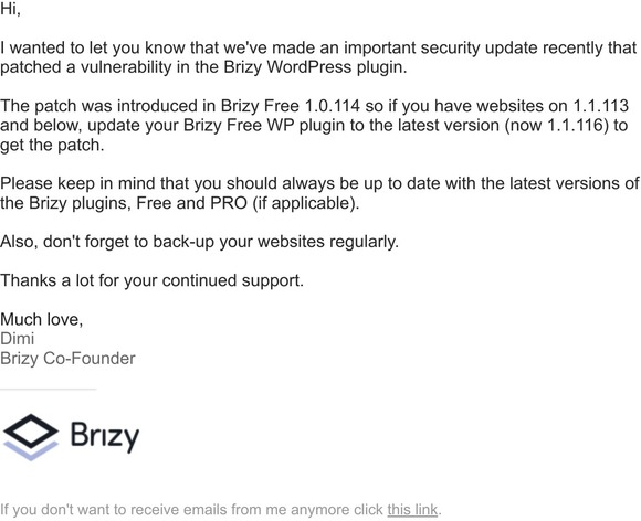 IMPORTANT: Brizy Security Update
