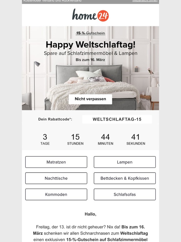 Zum Weltschlaftag: 15 % Rabatt 😴