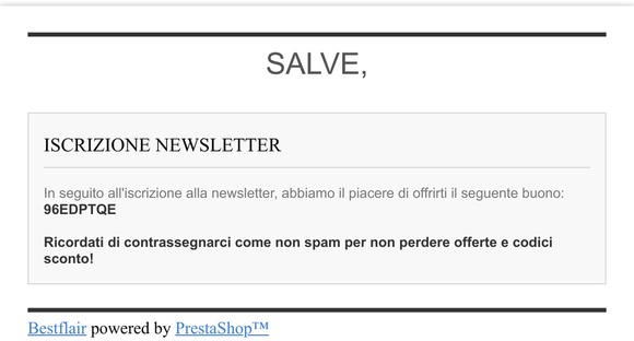 [Bestflair] Buono sconto newsletter