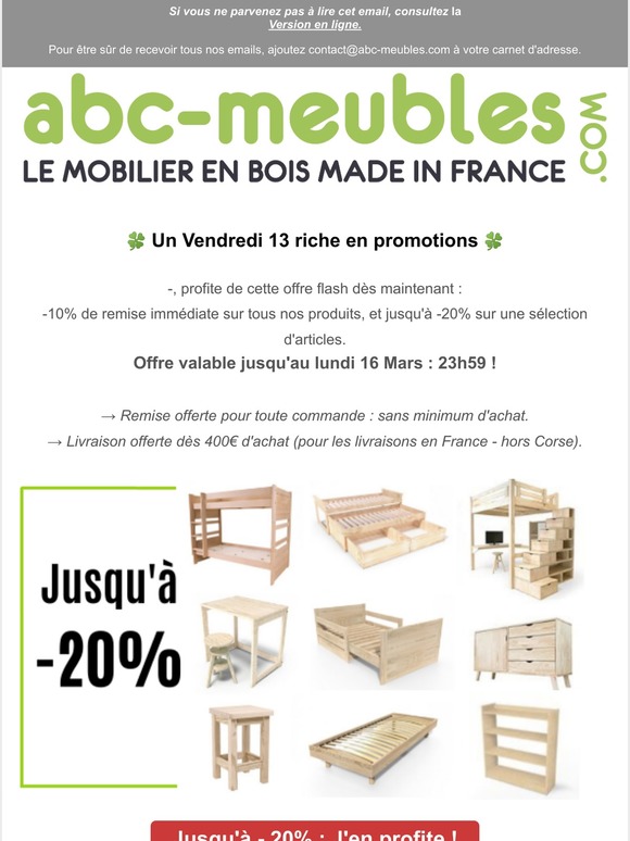 🍀 Offre Flash : jusqu'à -20% de remise !