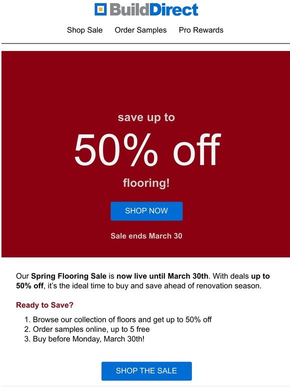 BIG SAVINGS Up To 50% Until March 30