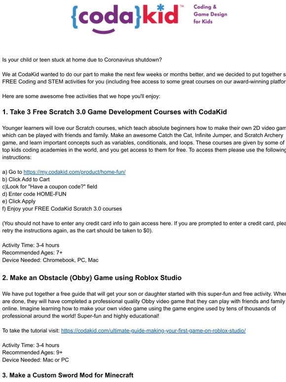 Codakid Free Activities For Families Grappling With Coronavirus Shutdown Milled - how to make a sword from scratch in roblox