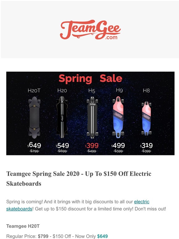 Teamgee Spring Sale 2020 - Up To $150 Off Electric Skateboards