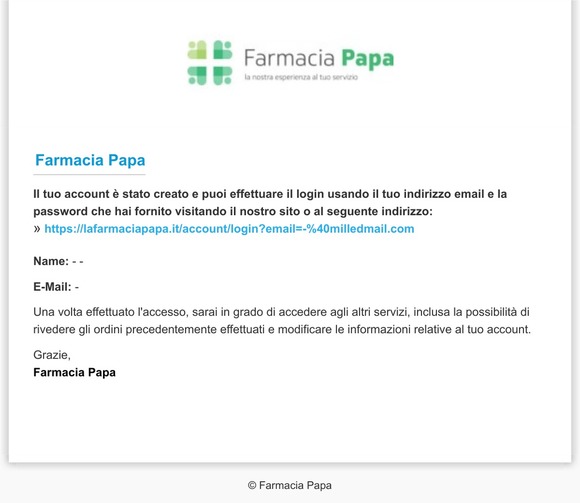 Farmacia Papa - Grazie per esserti registrato