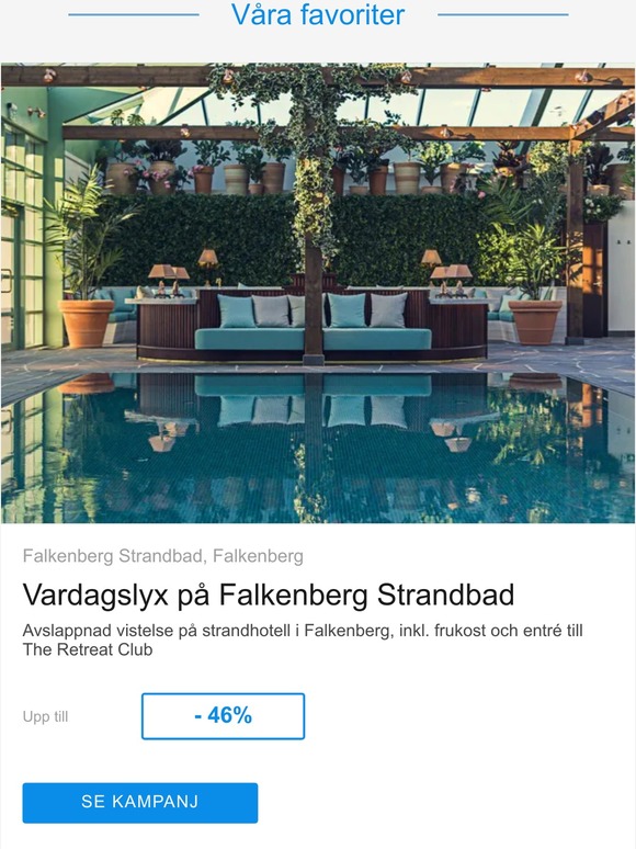 Avslappnad vistelse på strandhotell i Falkenberg, inkl. frukost och entré till The Retreat Club