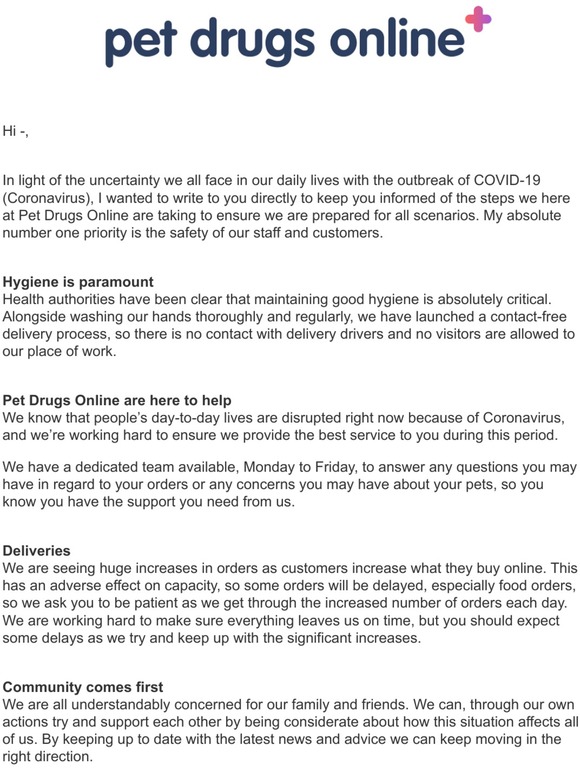 Pet Drugs Online Covid19 update from Pet Drugs Online Managing