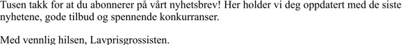 Bekreftelse på nyhetsbrevabonnement