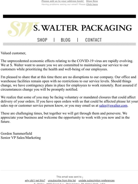 Update on Coronavirus (COVID-19)