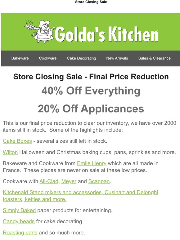 Final Price Reduction - 40% Off Everything with 20% Off Appliances