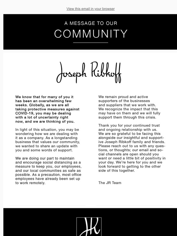 COVID-19: A message to our community