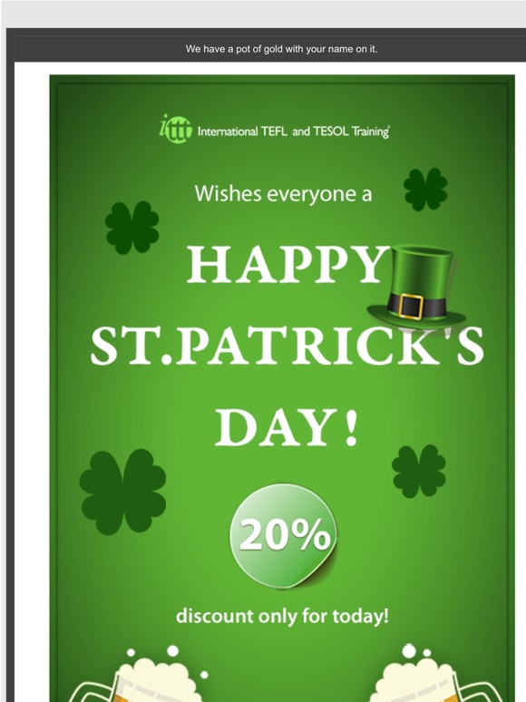 Happy St. Patrick's Day: Get 20% OFF TEFL and TESOL Courses!