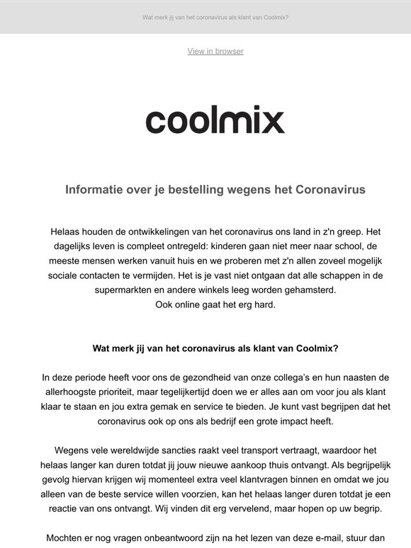 Belangrijke informatie over het Coronavirus