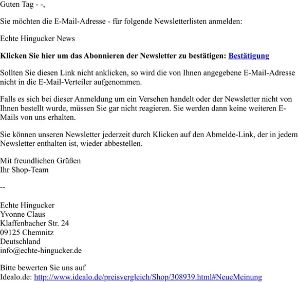 Ihre Anmeldung zum Newsletter
