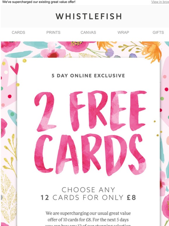 Whistlefish 2 Free Cards! 12 Cards for just £8! Milled