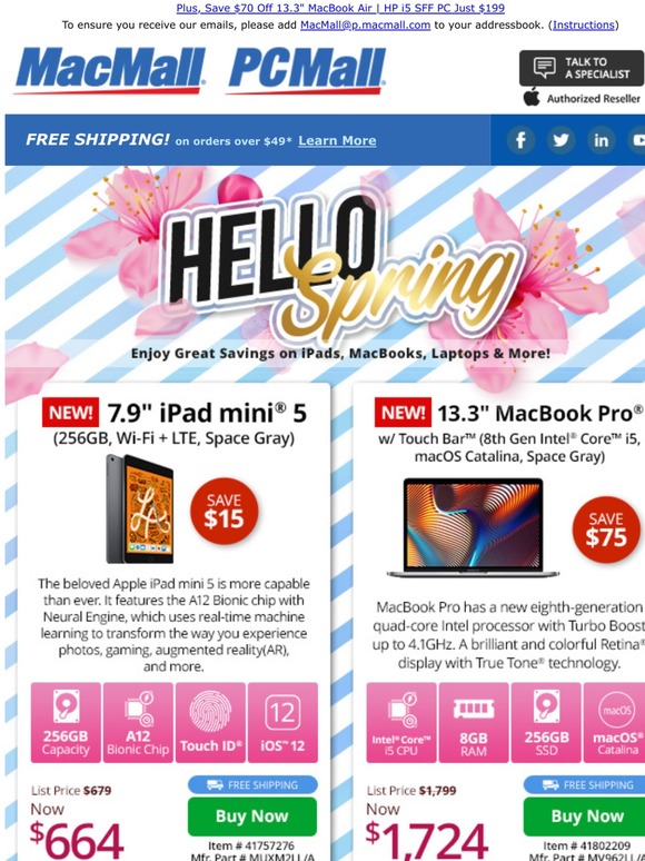 Spring Fever Sale! 7.9" iPad mini 5 w/ 256GB Only $664