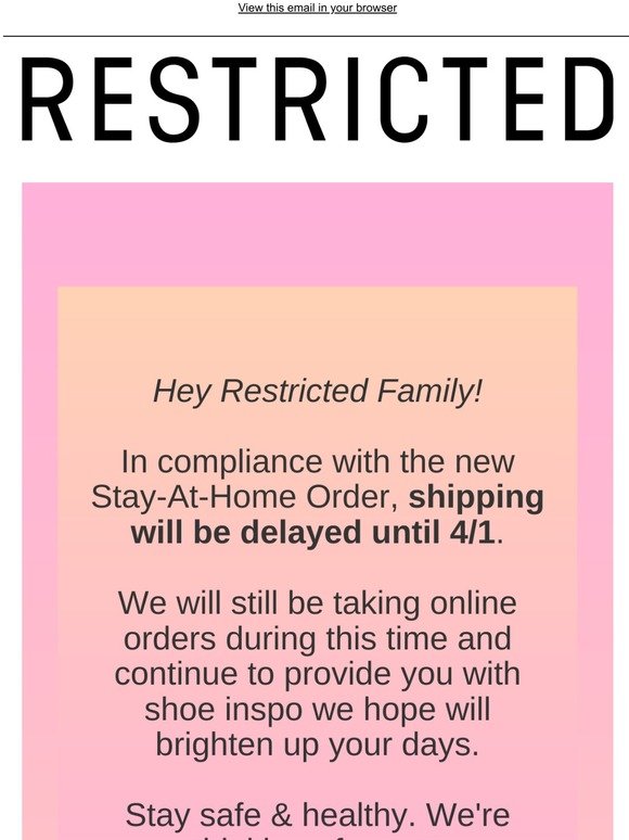 Update: Online Orders + Delayed Shipping