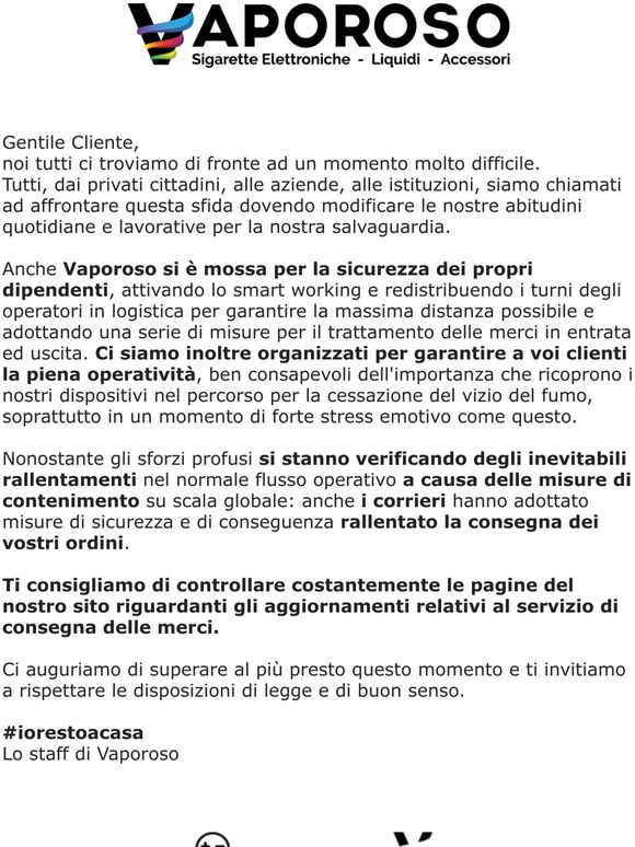 Comunicazione su ordini e spedizioni.
