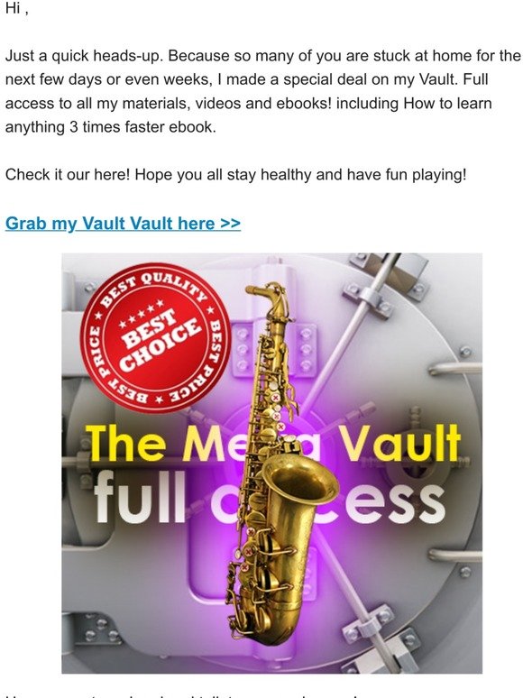 On SALE today, my saxophone Vault isolation deal (Full access to all my videos and materials)