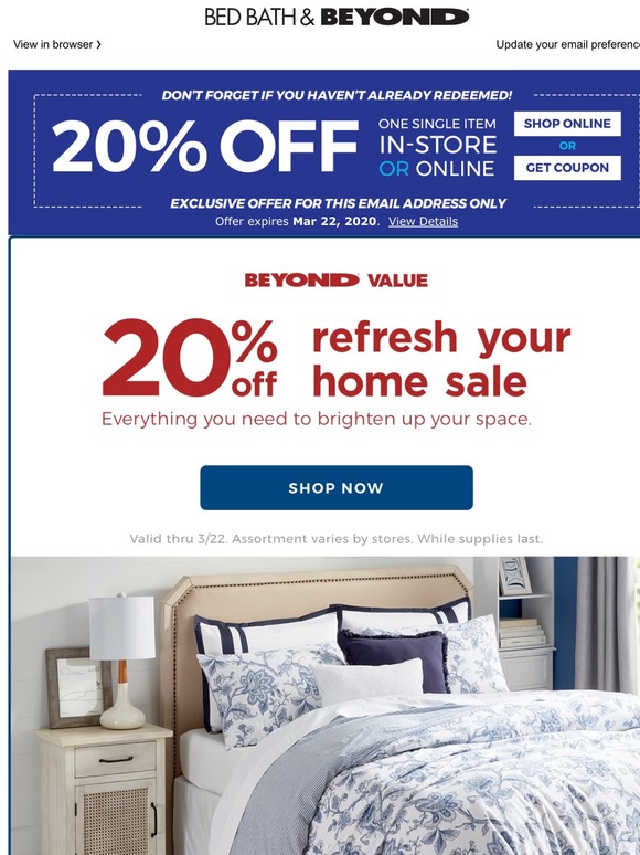 bed bath and beyond 20 off