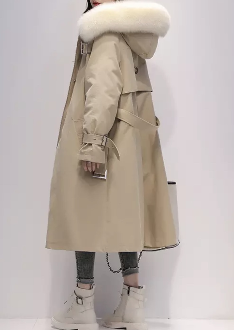 trench coat with fur hood